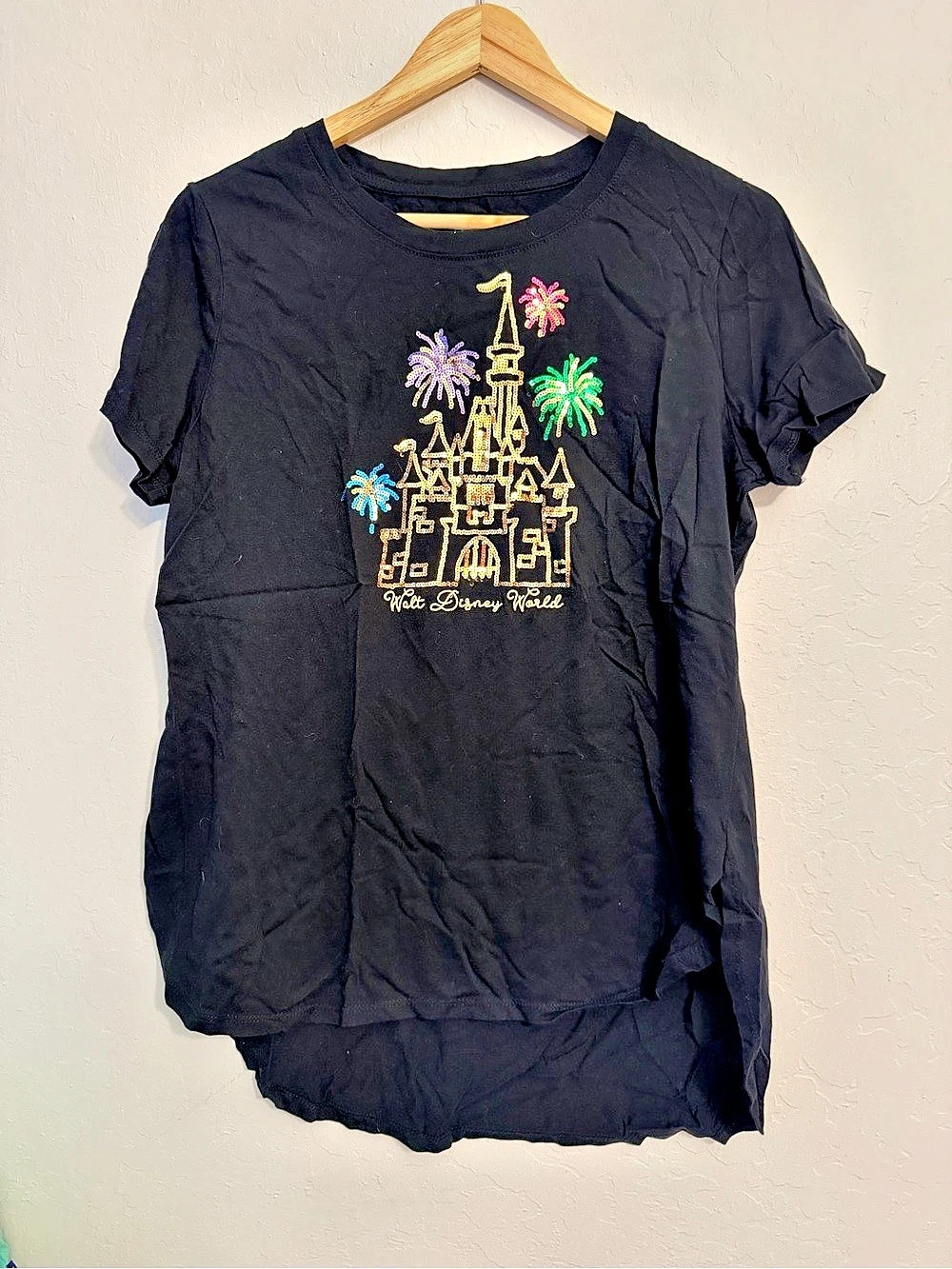 Disney Parks Walt Disney World Cinderella Castle Sequin Fireworks Black Tunic-T